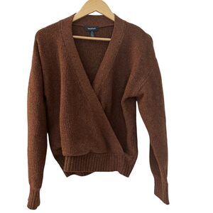 Modcloth Brown Polyester Stretchy V-Neck Wrap Sweater Size‎ M